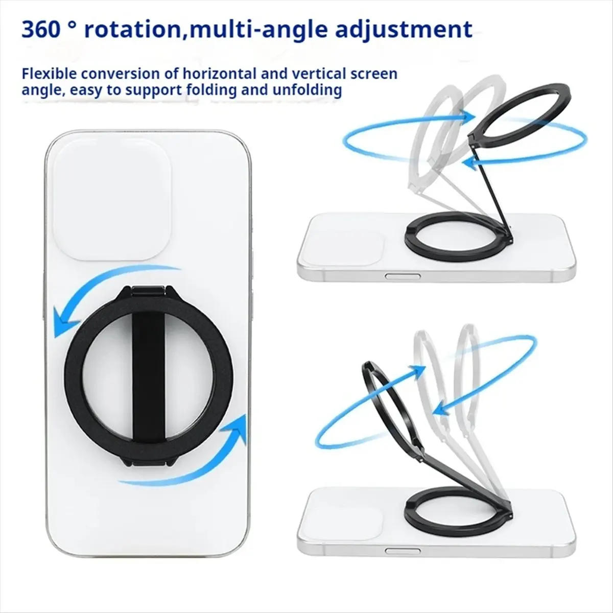 A705F Perfect ★◀◁360° Rotatable Magnetic Phone Bracket, Foldable Multi-Function Stand for Secure Double-Sided Buckle Holder Silv