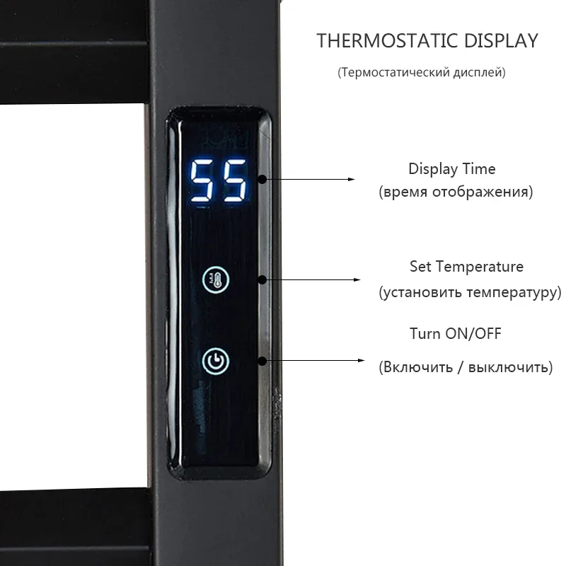 Imagem -03 - Termostática Toalheiro Elétrico Secagem Rack Banho Rack Preto e Branco 60cm x 45cm Aço Inoxidável 304