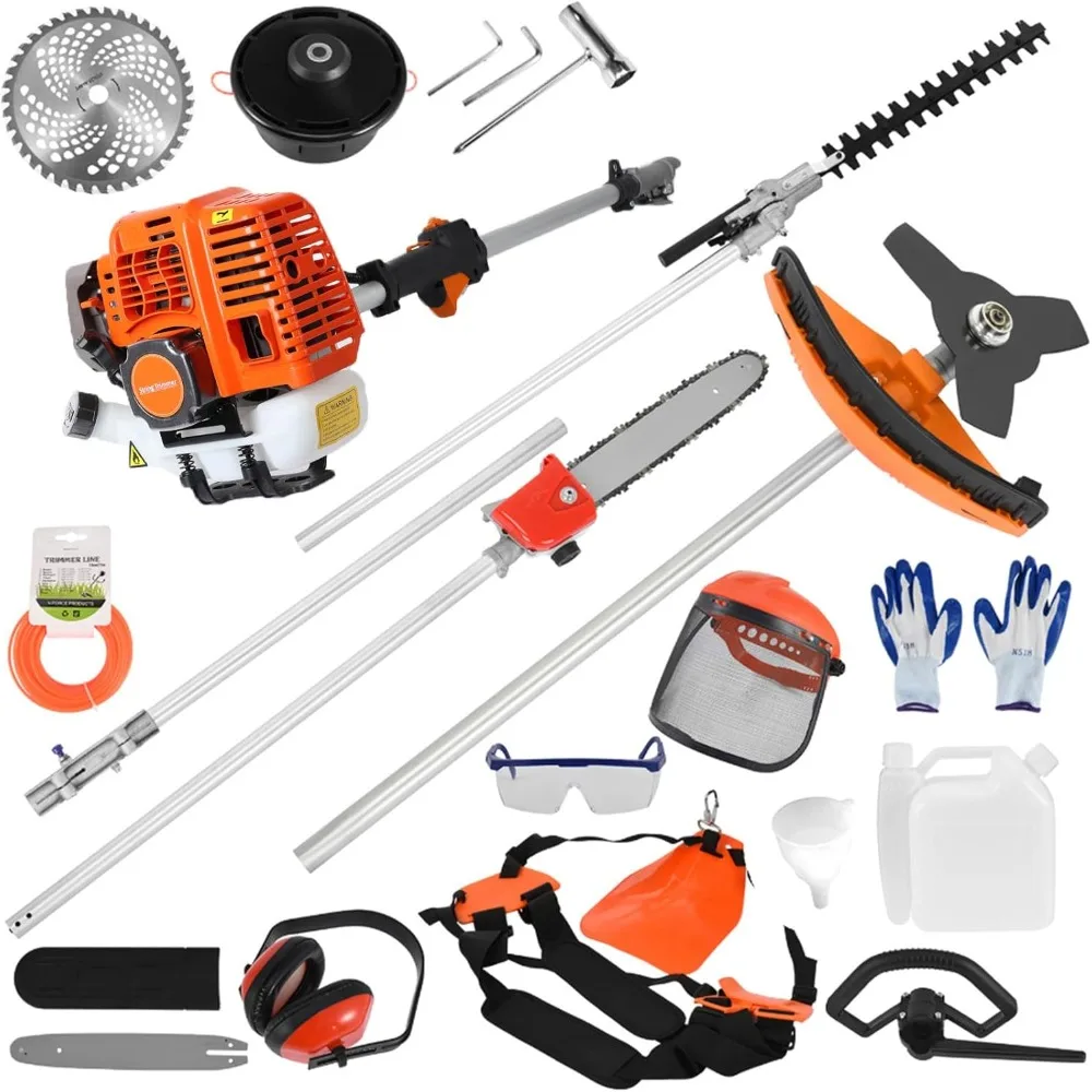 

Gas Weed Wacker, 52cc 2-Stroke 5 in 1 Multi-Functional Lawn Mower Hedge Trimmer Pruners Gas Powered Brush Cutter, Weed Eater for