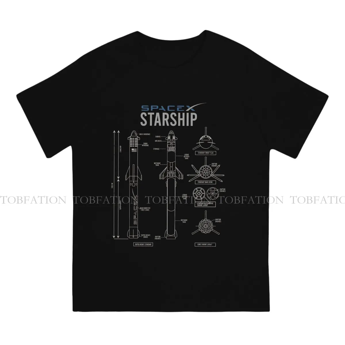 Starship SpaceX Raptor T Shirt Vintage Graphic Oversized O-Neck TShirt Harajuku Men's Clothing