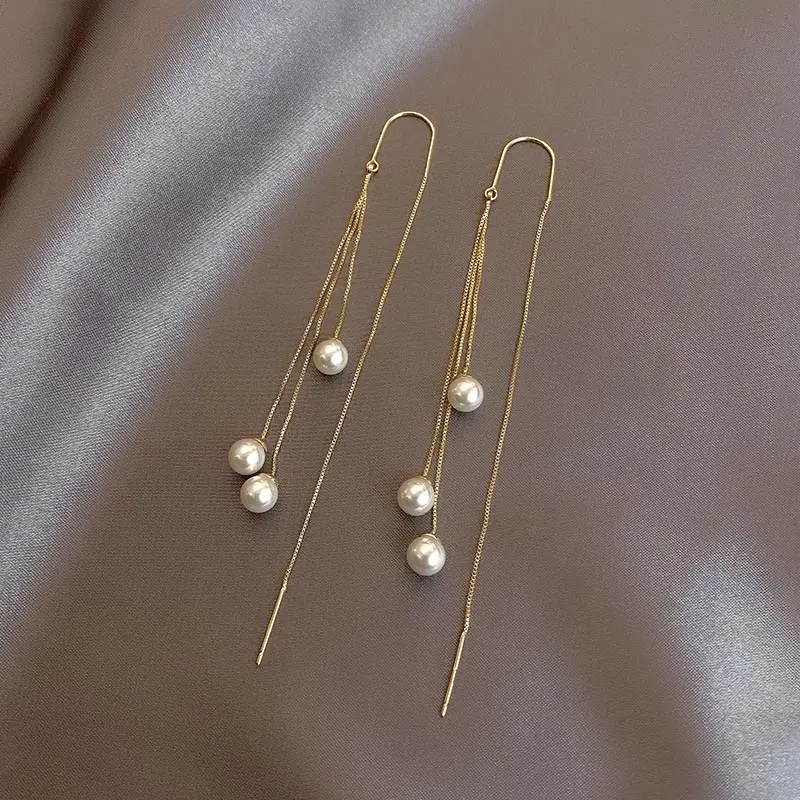 High end Long Tassel Pearl Earrings 2024 Design Gold Color Eardrop For Womens and Girls New Western Style Jewelry accessories