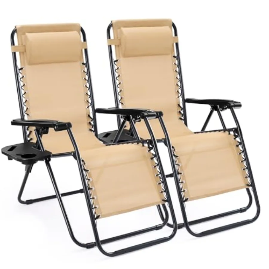 

Zero Gravity Chairs Set of 2 Portable Recliner Beach Camping Patio Outdoor Folding Lounge Chair with Cup Holder Trays and Adjus