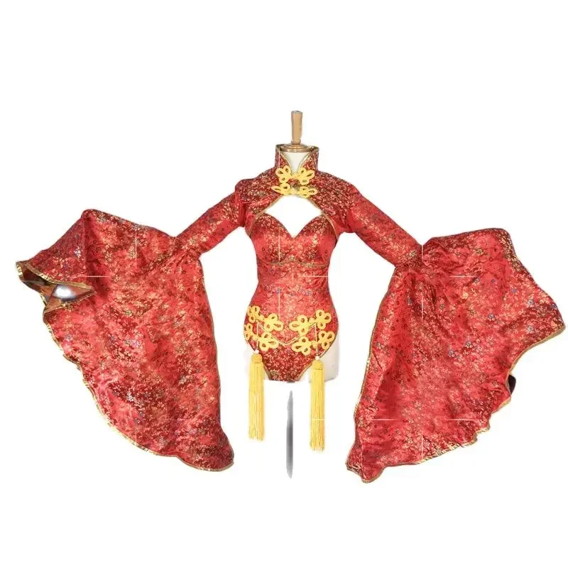 Chińskie stroje do tańca ludowego, czerwone rękawy nietoperza, body, damski strój do tańca jazzowego grupowego, strój na występy sceniczne w klubie nocnym dla DJ-a, XS5750