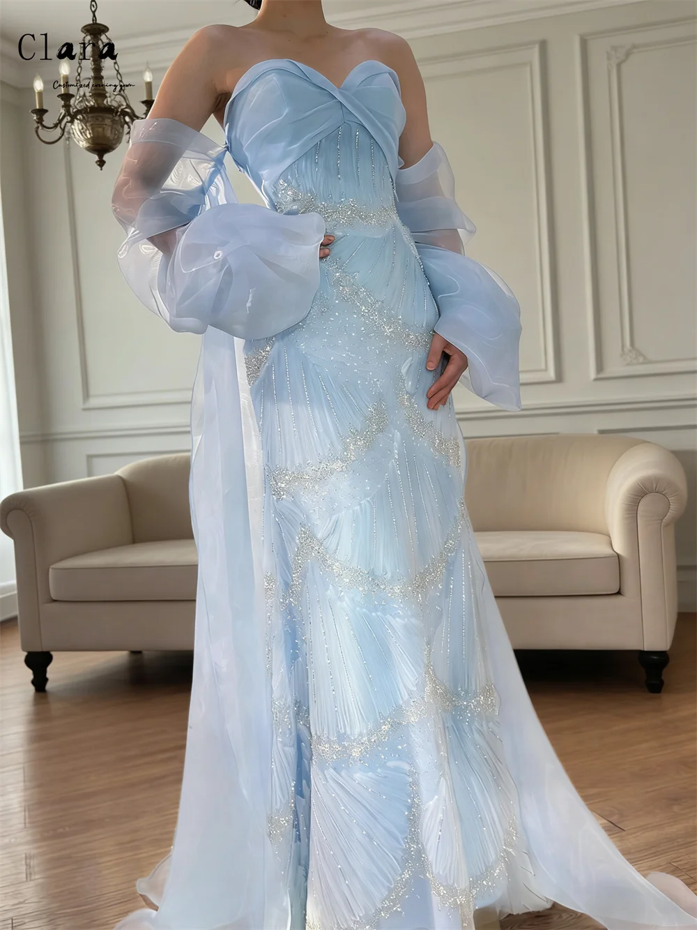 Clara personalizado fishtail strapless querida vestidos de cocktail 2025 mulher vestido de noite de luxo vestido de baile feminino elegante vestido chique