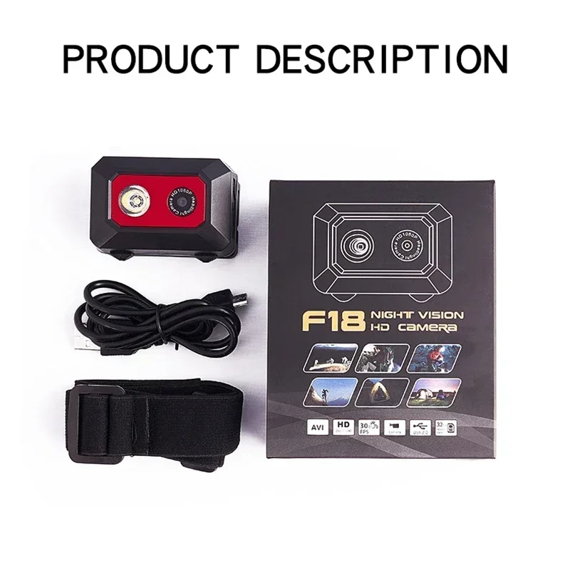 Outdoor Sport Camera HD 1080P F18 Night Vision Camcorder SOS Head-mounted Action Cameras Helmet Video Recording DVR Cam