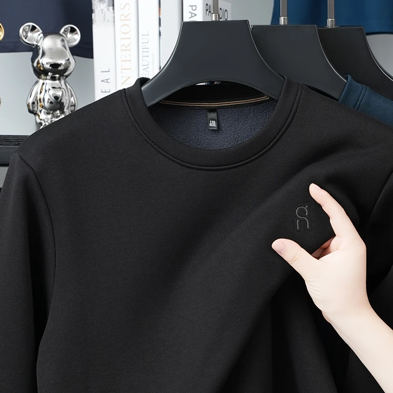 

2026 Autumn and Winter Thick Velvet Round Neck Long Sleeved T-shirt Men's Pullover Warm Base Shirt