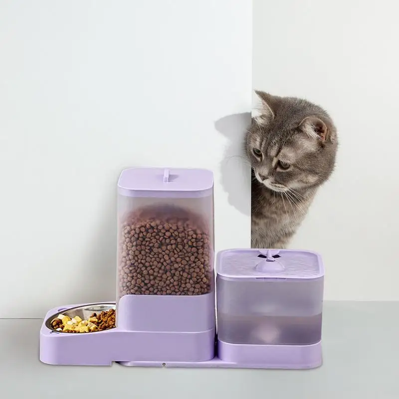 

Auto Cat Feeder Cat Food Feeder Water Dispenser Waterer With Stainless Steel Bowl Storage Container Pet Supplies For Small