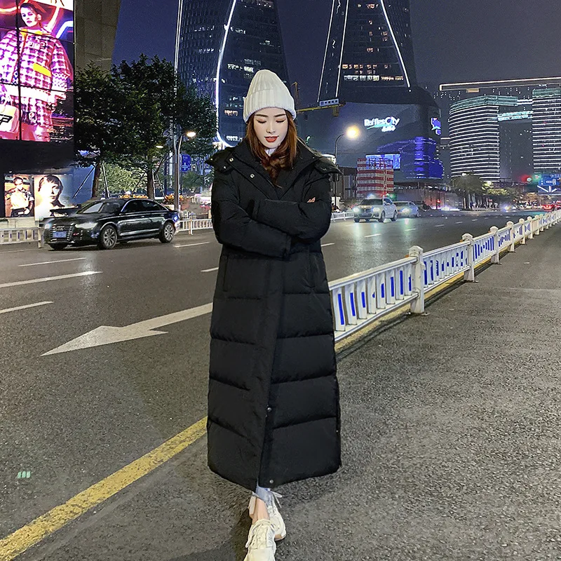 X-long Lengthened Thicken Warm Duck Down Hoodie Overcoat Women Plus Size Snowwear Ankle Length Waterproof Winter Coat Hooded