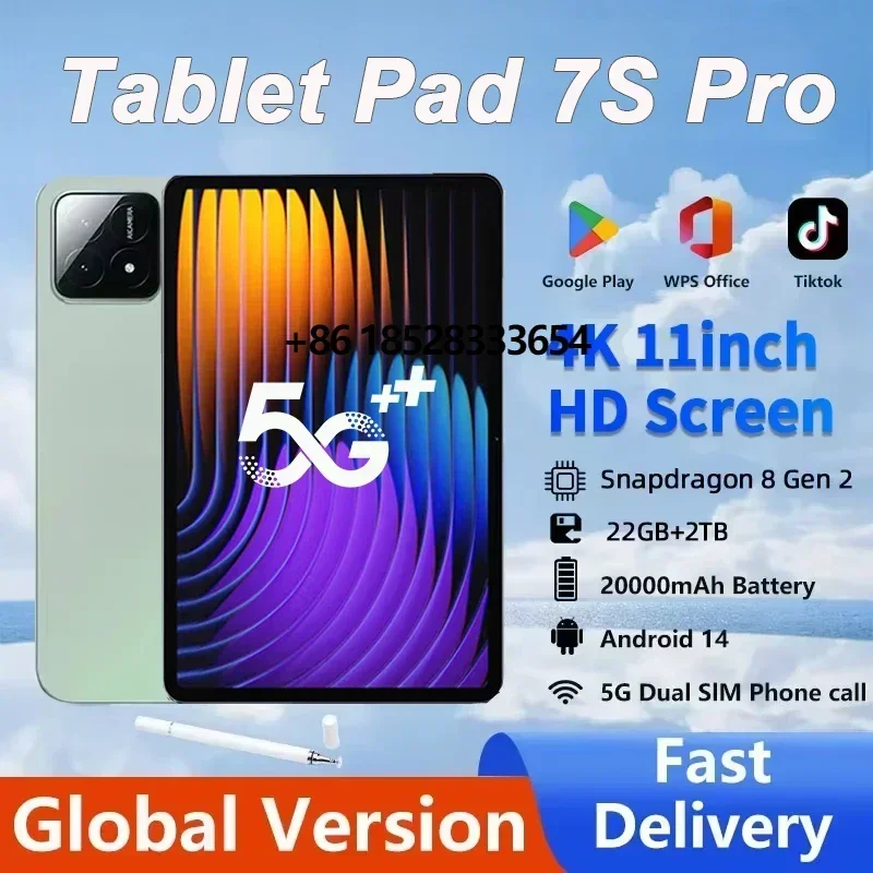 2025 Original Global Version Tablet Android 14 Pad 7S Pro Snapdragon Tablets PC 22GB+1024GB 5G Dual SIM Card WIFI HD 4K Tablet