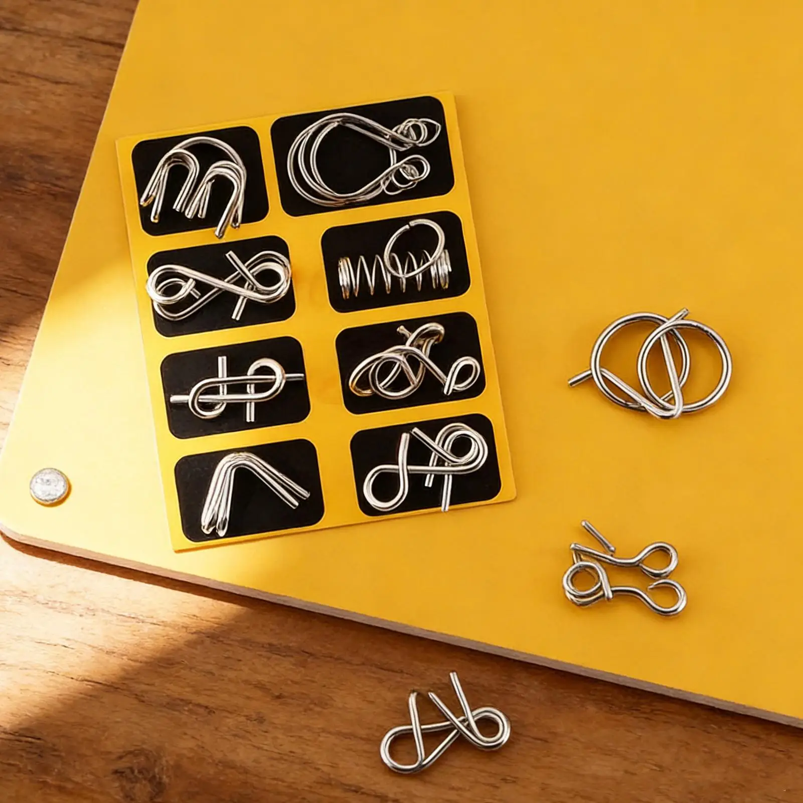 Chinese Ring Metal Puzzle Set, Interlocking Brain Teaser Unlock Puzzle Game for Home Party Classroom, I Q Logic Toy