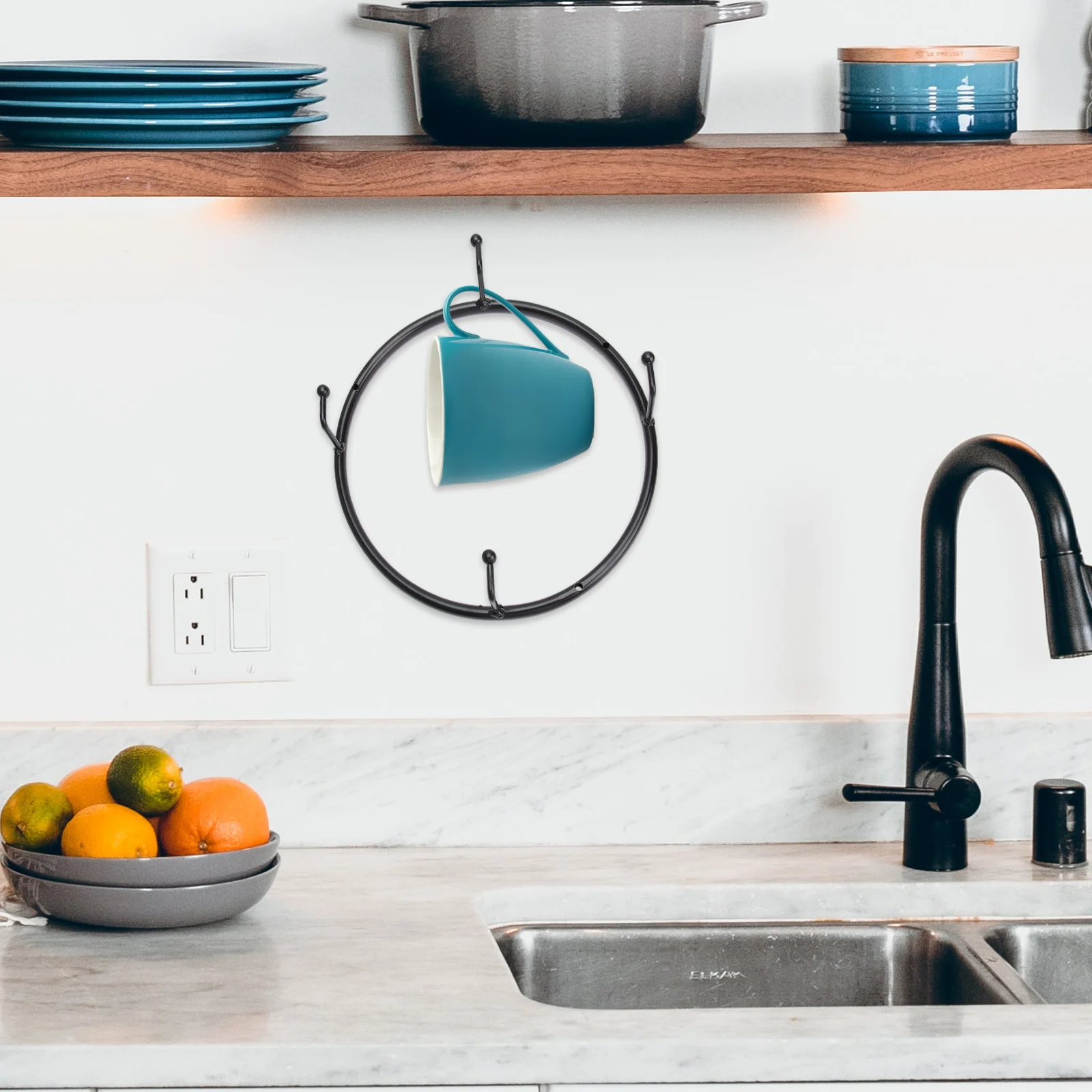 

1Pcs Round Iron Cup Holder Black Mug Holder Coffee Cup Storage Rack Upside Down Draining Glass Rack Supply