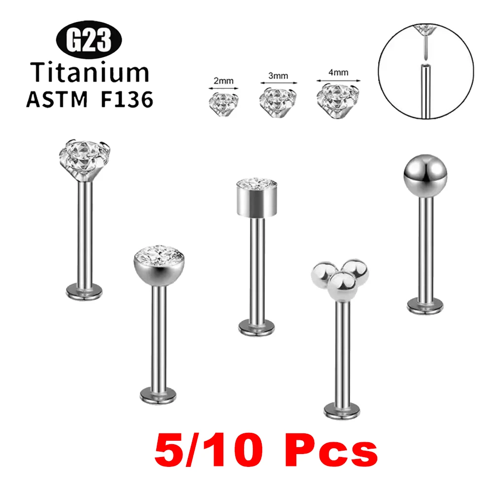 الجملة G23 التيتانيوم ASTM F136 ثقب Labret الشفاه مسمار 16 جرام دفع دبوس مجوهرات للجسم للنساء