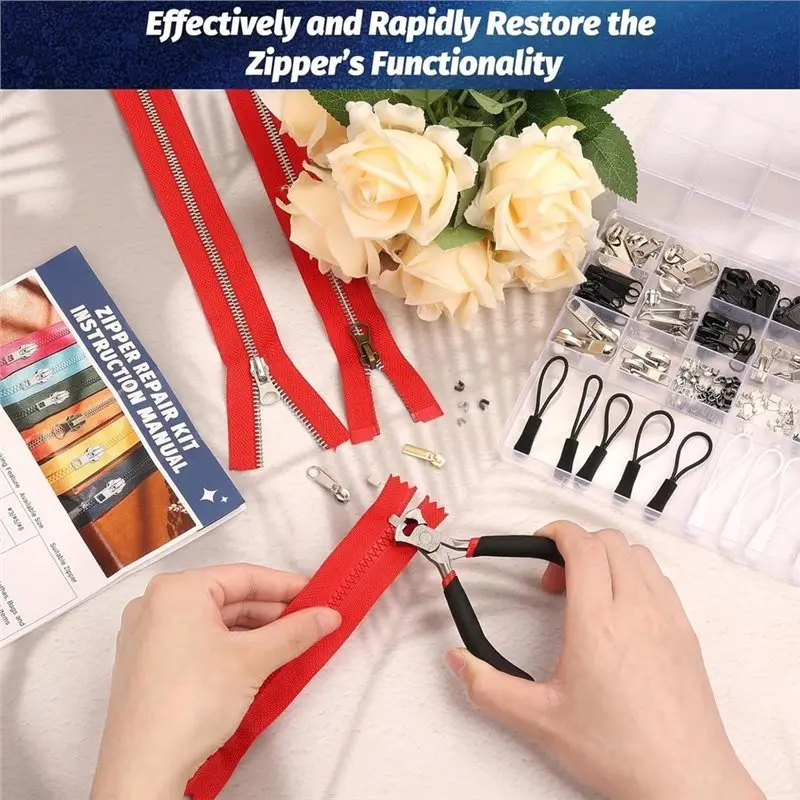 GIGI Zipper Replacement Kit With Pliers, Universal Use Includes Zipper Repair And Pull For Clothing Applications