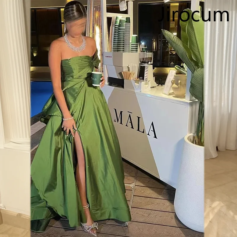 Jirocum Green Evening Dress Women's One Shoulder Side Split Prom Gowns with Floor Fold Sleeveless Elegant Party Dresses 2024