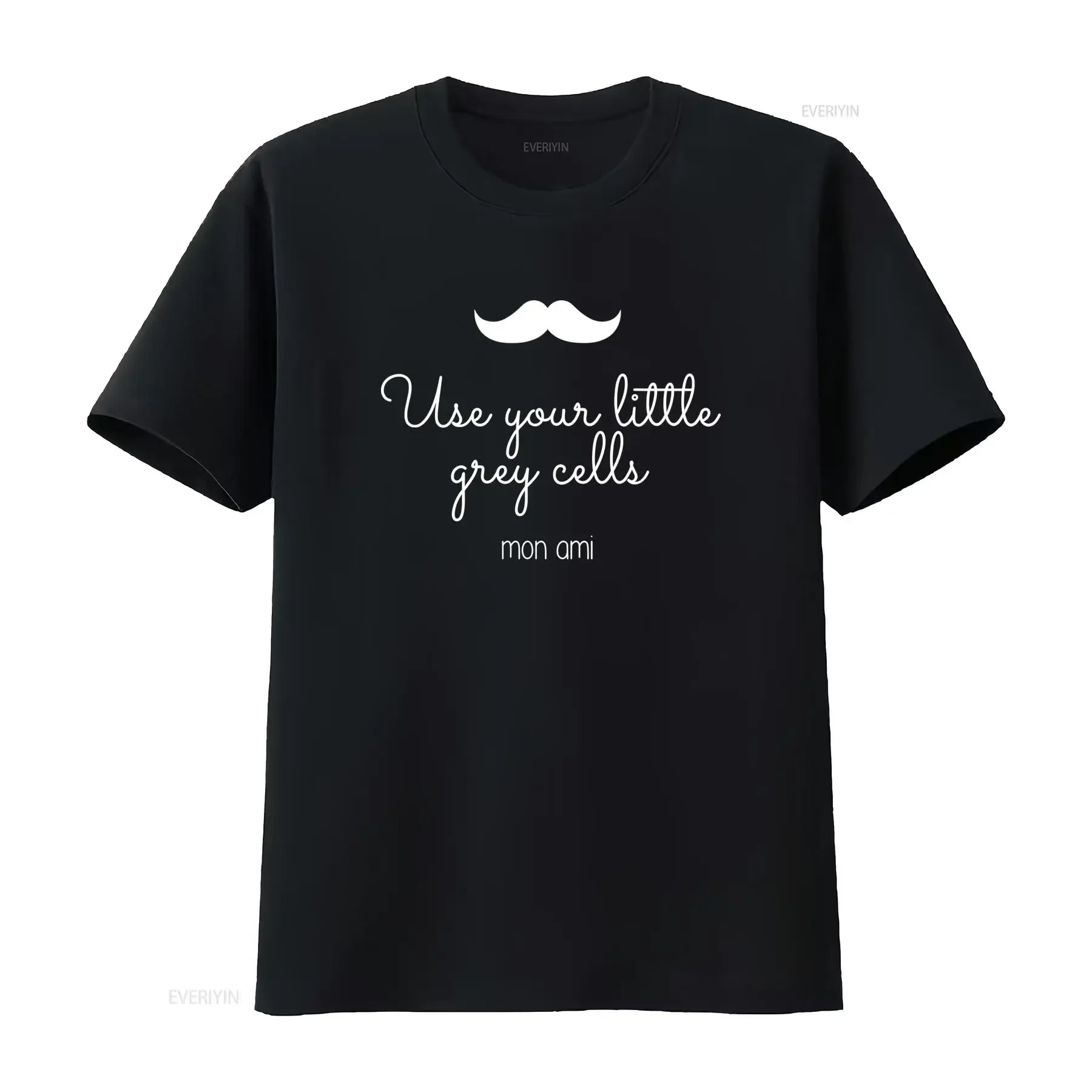Men'S Hercule Poirot TV Show Inspired T Shirt Use Your Little Grey Cells Quote Mustache with Text Regular Fit Round Neck Soft