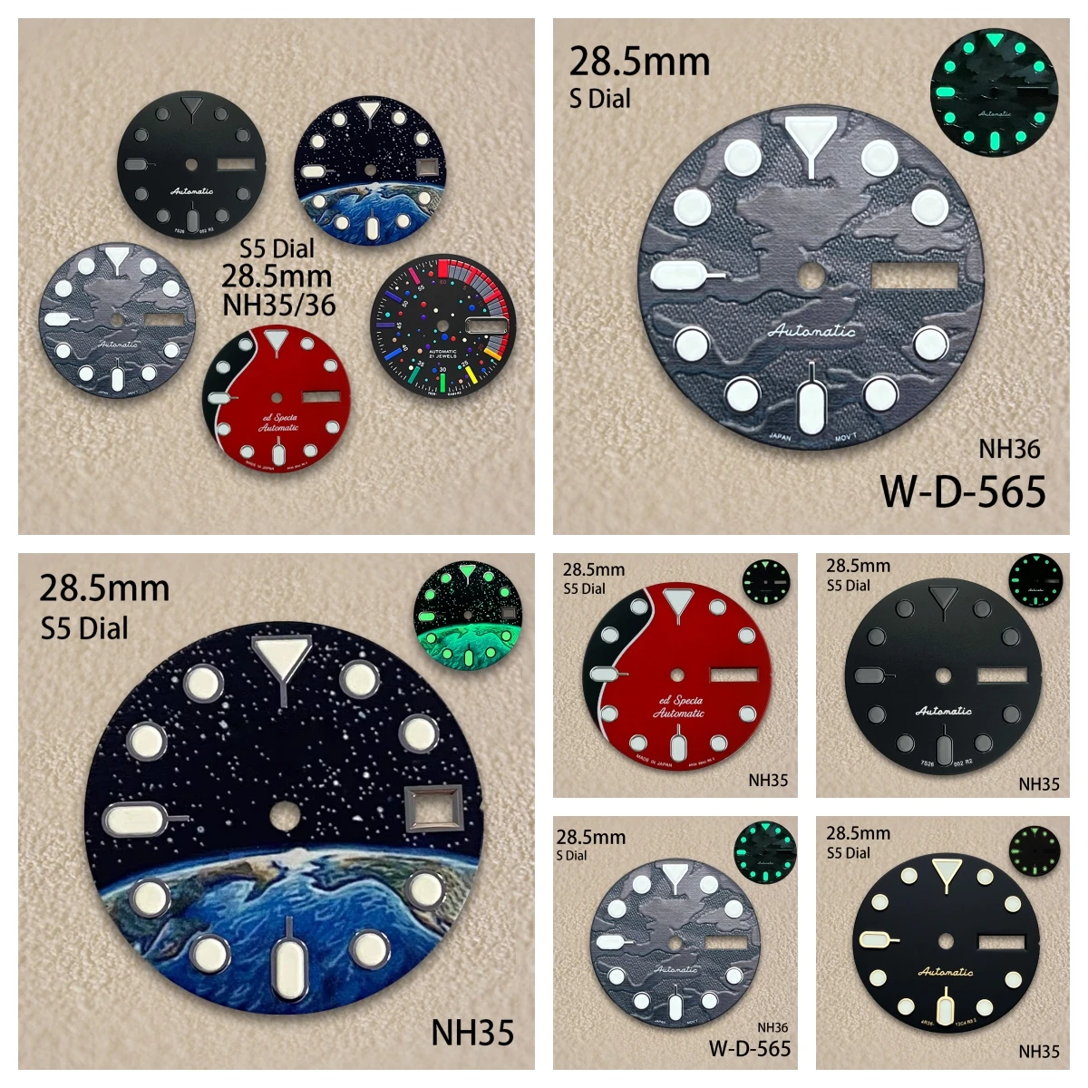 

28.5mm S5 Logo Camouflage Dial Suitable For NH35/NH36/4R36 Movement C3 Green Luminous Watch Modification Accessories