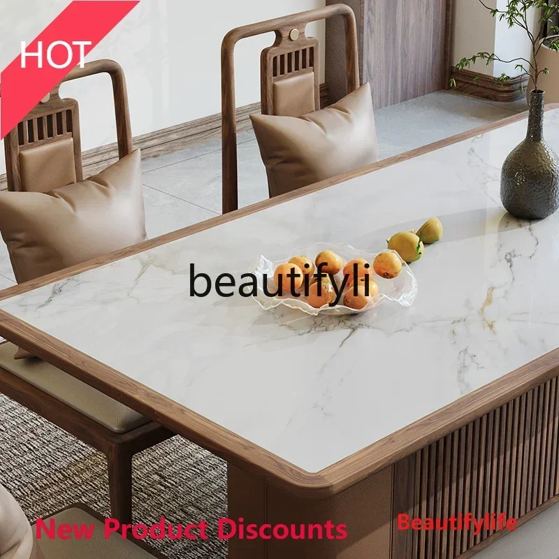 A32 New Chinese-style North American black walnut rectangular dining table and chairs Song-style aesthetic solid wood furniture