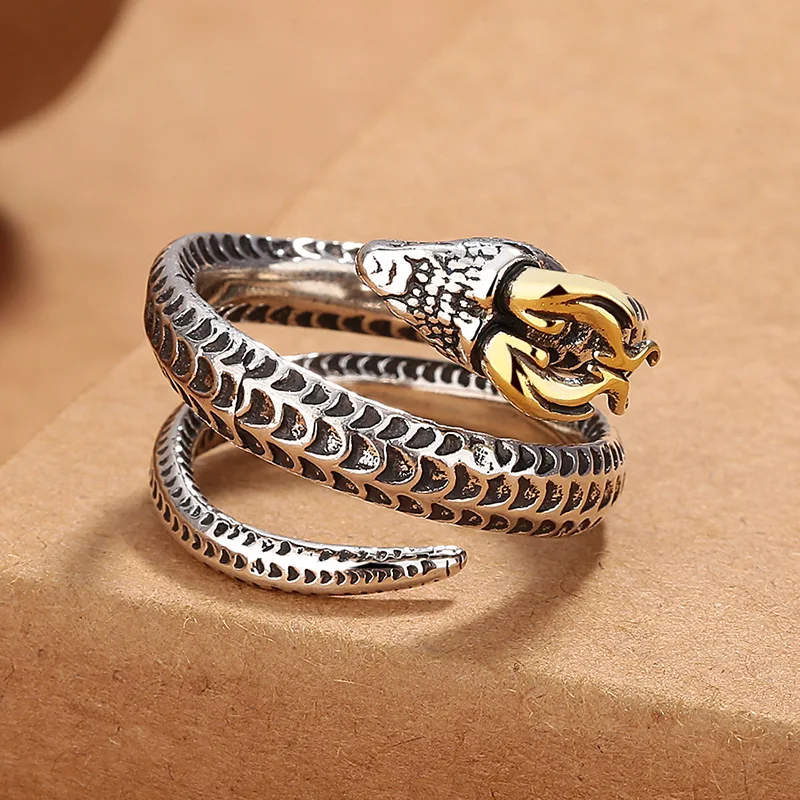 Buyee 925 Sterling Silver Male Unique Ring Finger Horned snake Animal Open Ring for Men Fashion Punk Fine Jewelry Circle Gift - Image 5