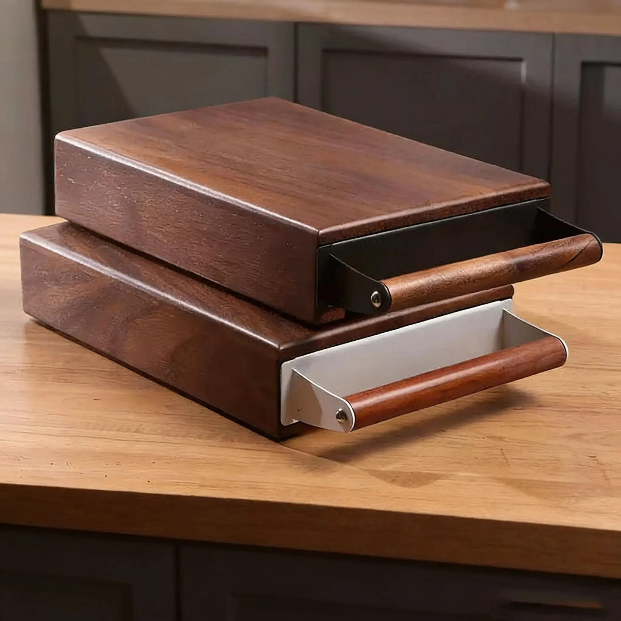 Walnut Coffee Knock Box Espresso Knocker Drawer Coffee Residue Powder Box for coffee bar Stainless Steel Coffee Ground Container