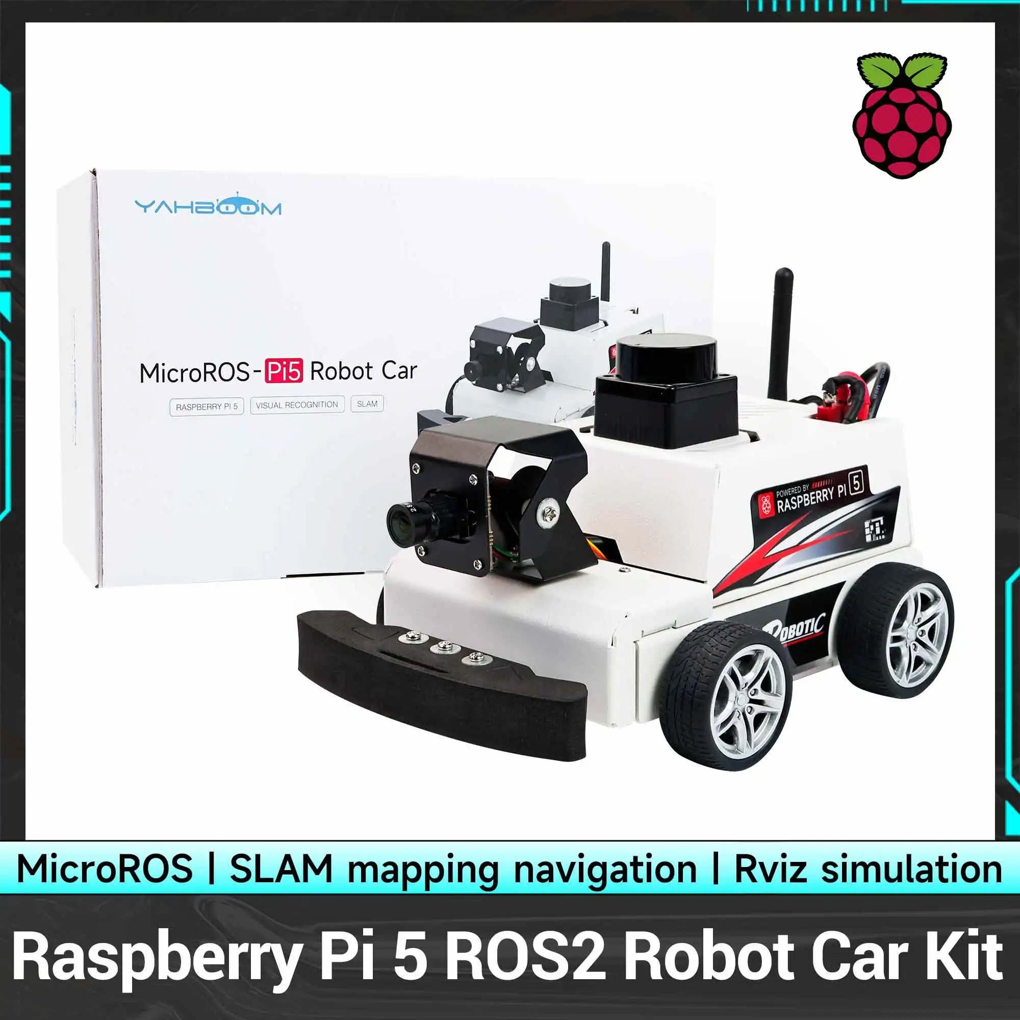 Kit de coche Robot Raspberry Pi 5 ROS2 con soporte TOF Lidar reconocimiento Visual AI navegación de mapeo SLAM juego educativo electrónico