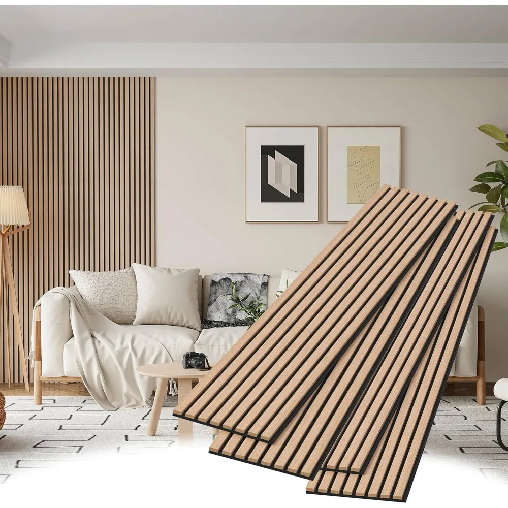 Panneaux Muraux à Lamelles en Bois, Accessoire Acoustique Décoratif pour Murs et Plafonds, 8x1 Pieds, 4 Paquets