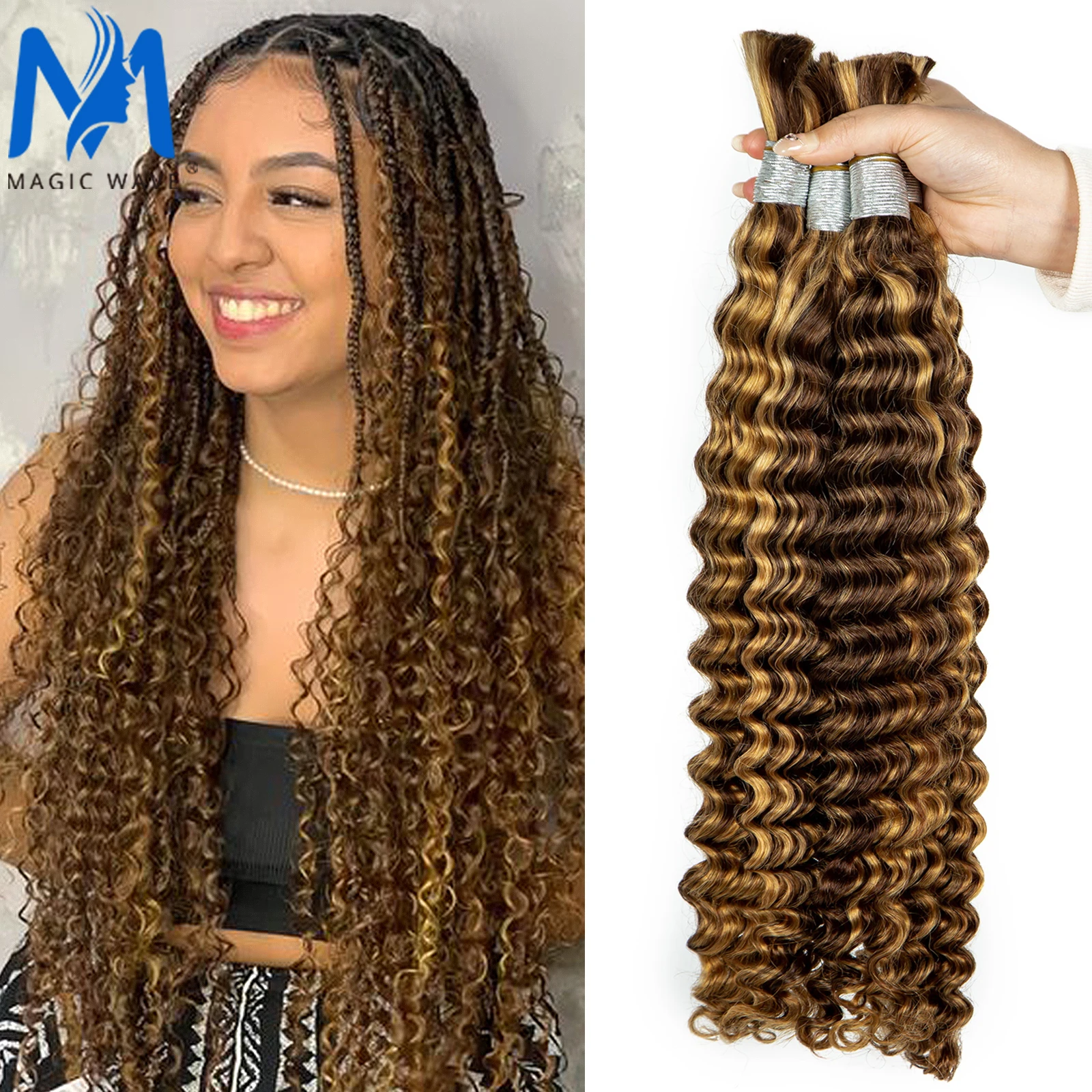 

Highlight Deep Wave Human Braiding Hair for Boho Knotless Braids Bulk 20 26 28 Inches Deep Wave Micro Braiding Human Hair