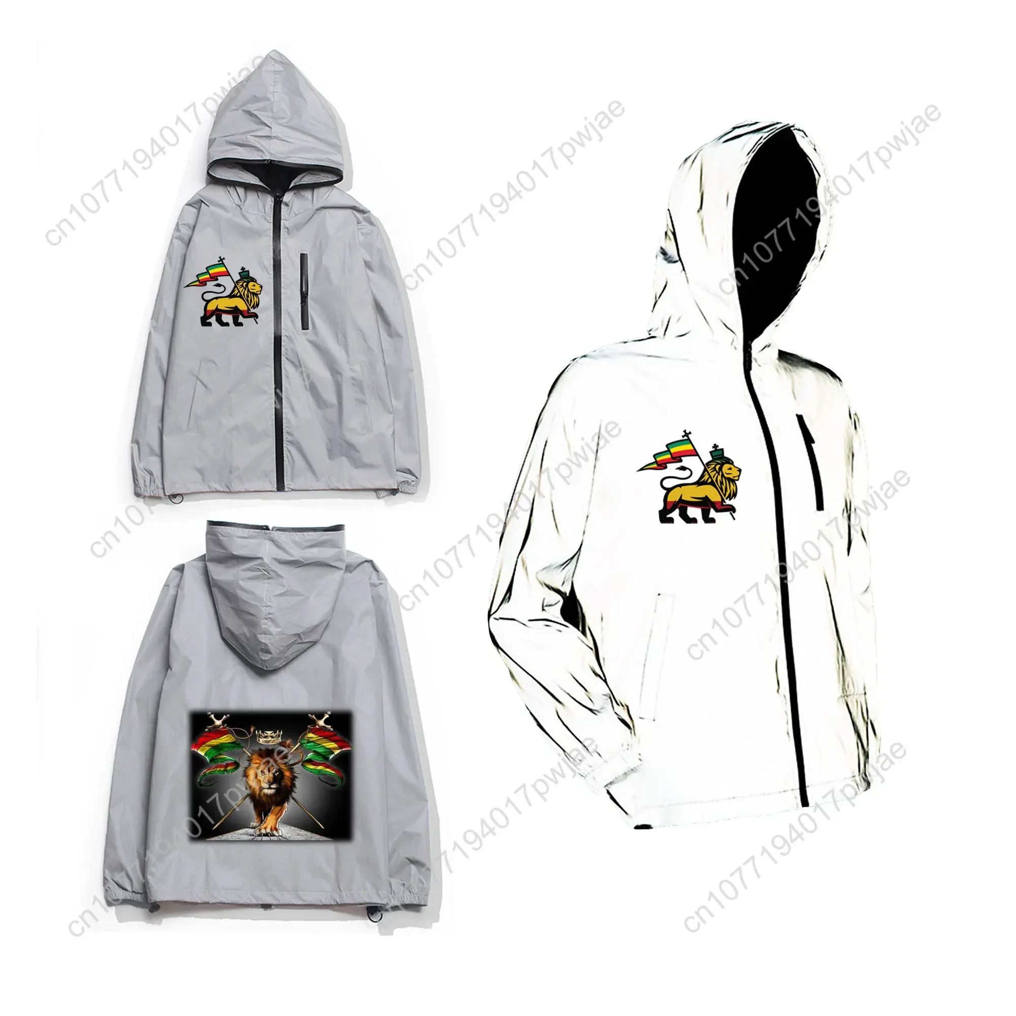Reggae Rastafarian Rasta Lion Of Judah Reflective Jacket Mens Women Coat Hooded Windbreaker Run Pocket Jackets Customized Hoodie