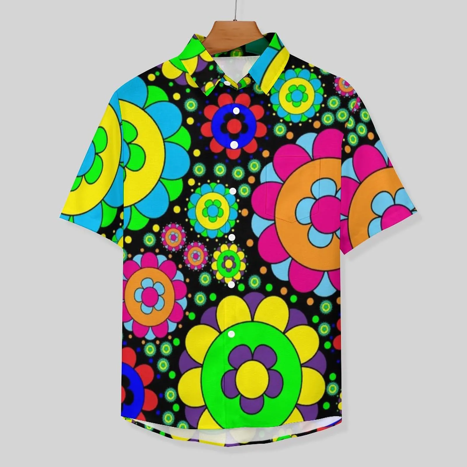 Flower Power Vintage Casual Shirts 60s 70s Hippie Print Beach Shirt Hawaiian Trending Blouses Male Graphic Plus Size