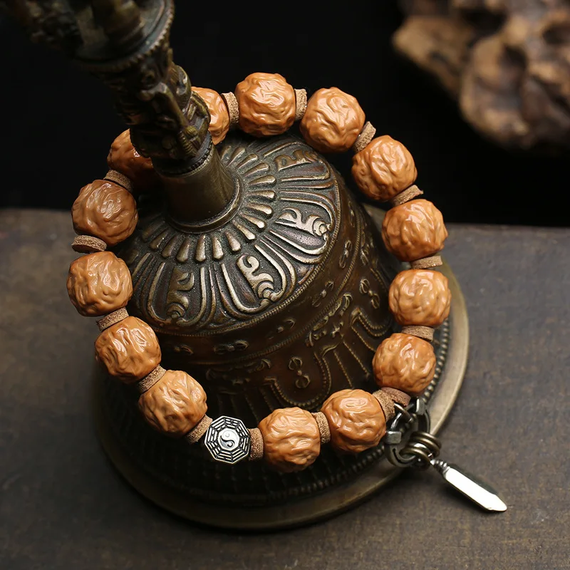 Natural original color carved dragon, snake, monkey head cultural artifact bracelet, single circle copper eight trigrams, rain