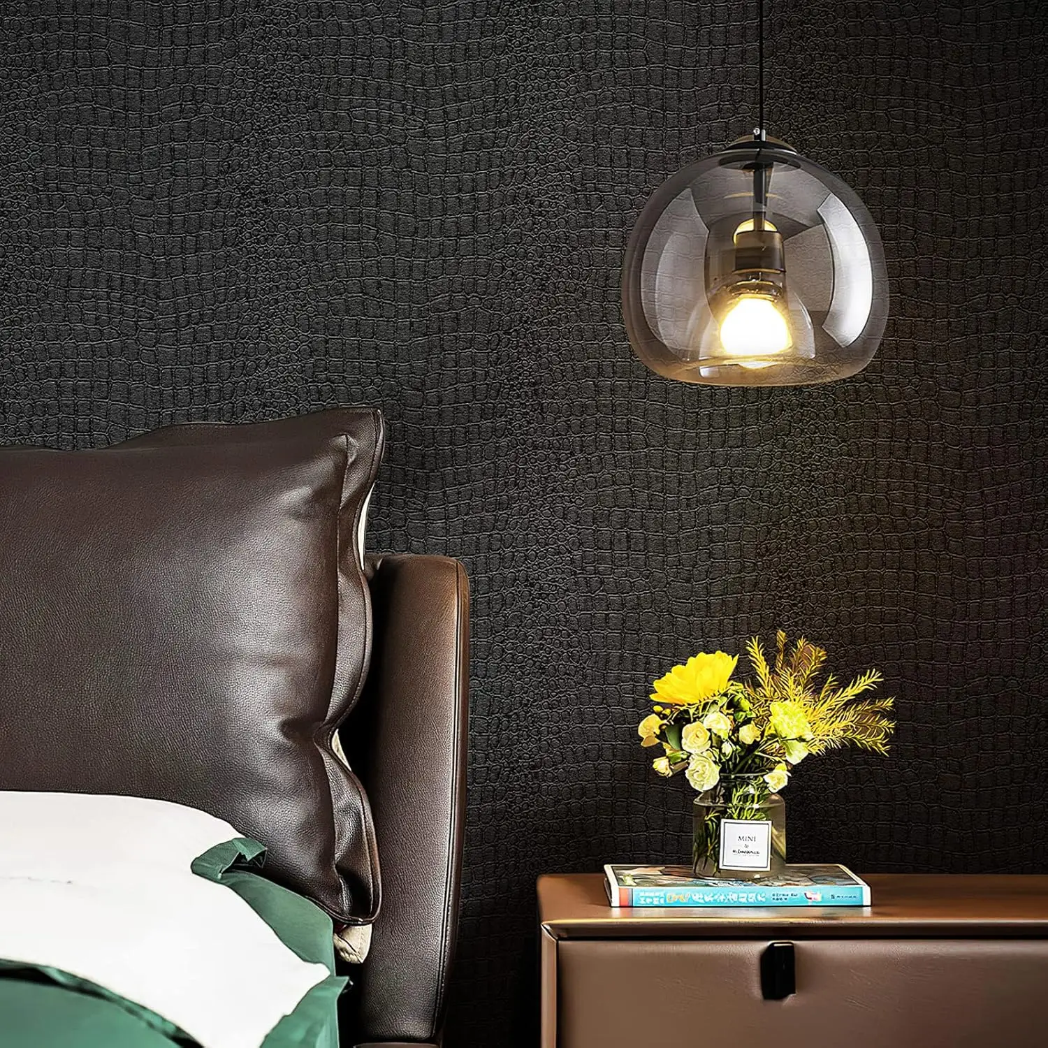 Pvc Crocodile Wallpaper Lavish Black Matte Crocodile Textured Wallpaper Self Adhesive Removable for Home Decoration Renovation