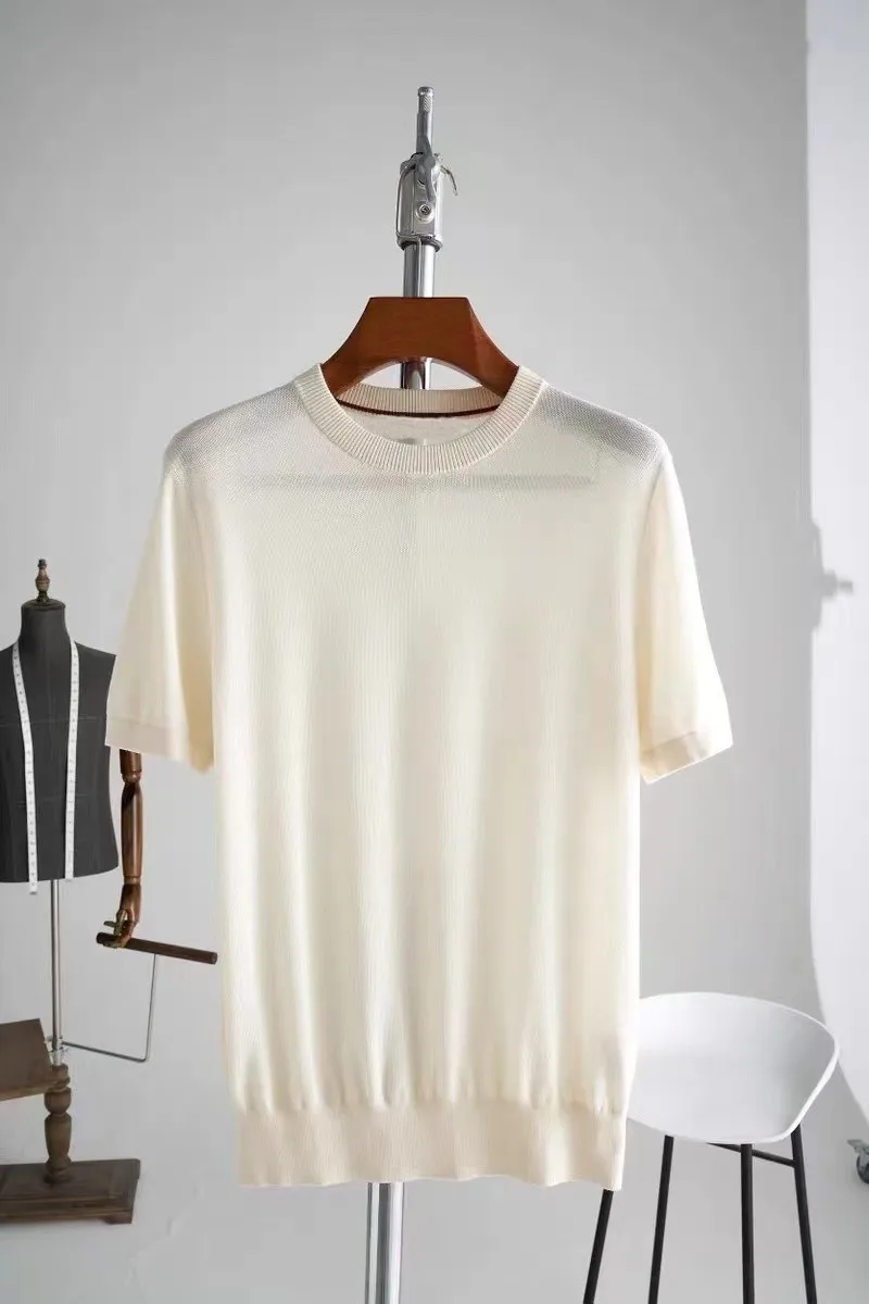 

Summer classic solid color high-end business casual men's Lp knitted short sleeved T-shirt