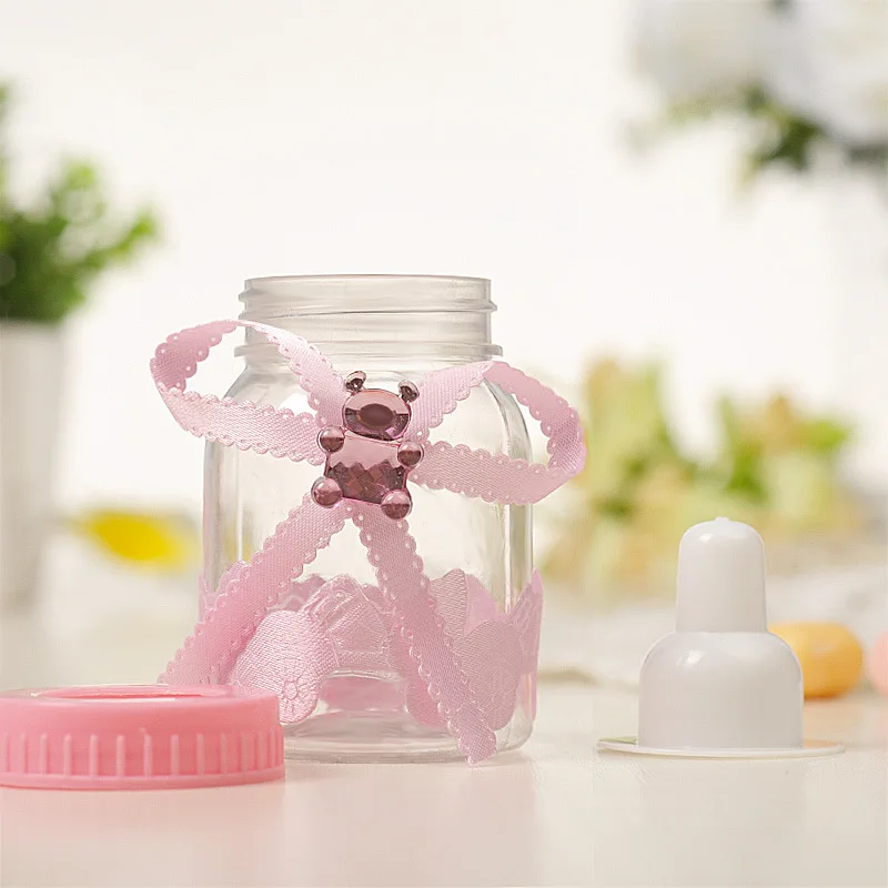 ピンクとブルーの透明なプラスチック製の哺乳瓶,12個,キャンディー,結婚式,誕生日,出生前のパーティー用品用