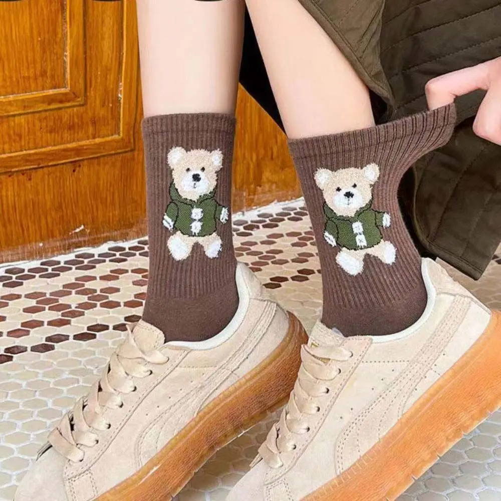 Harajuku Kawaii Casual oso Patten estilo universitario medias calcetines de estilo coreano medias de tubo medio calcetines de algodón para niñas