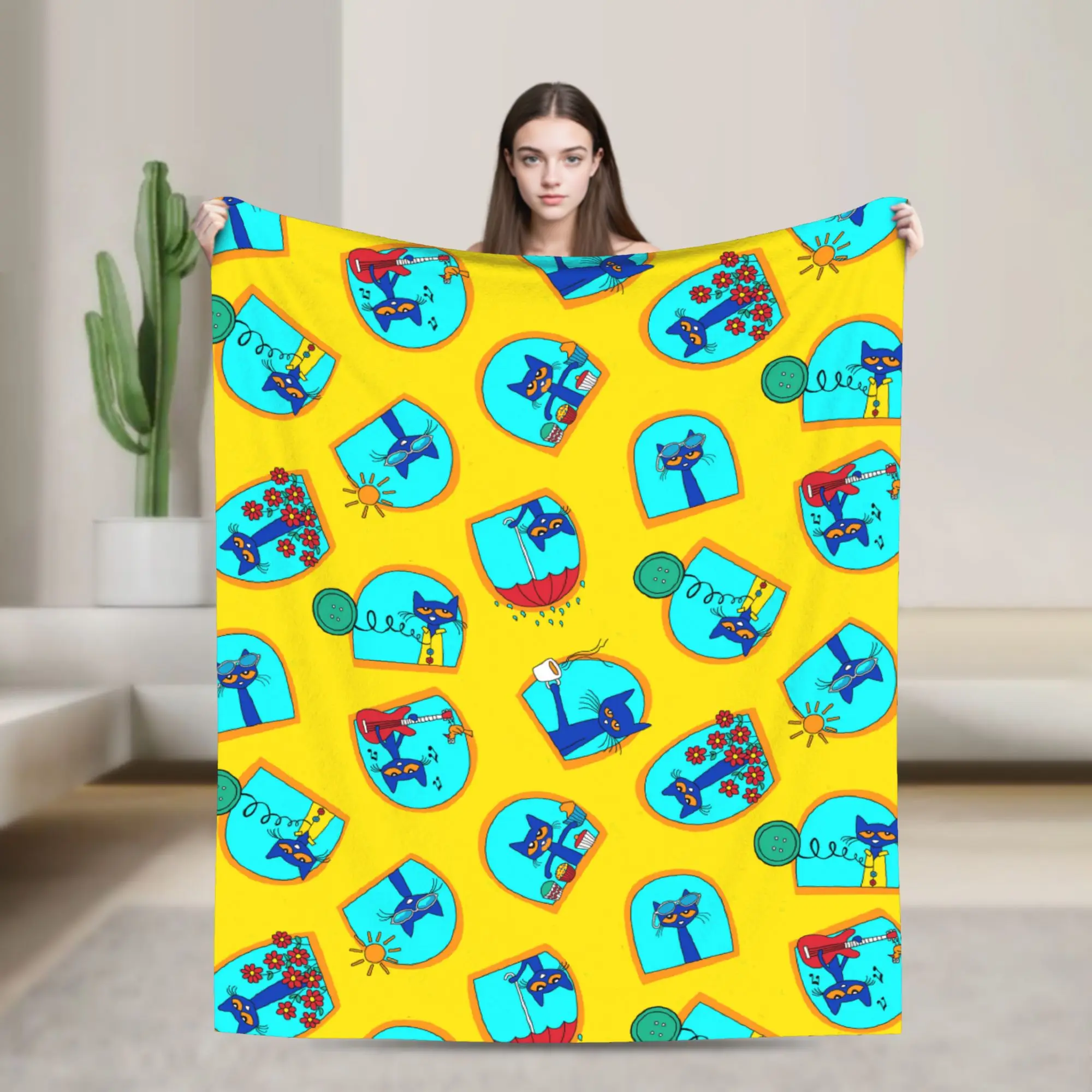 Pete the Cat   Blankets Cartoon Kitten Fuzzy Awesome Warm Throw Blanket for Chair Covering Sofa Summer