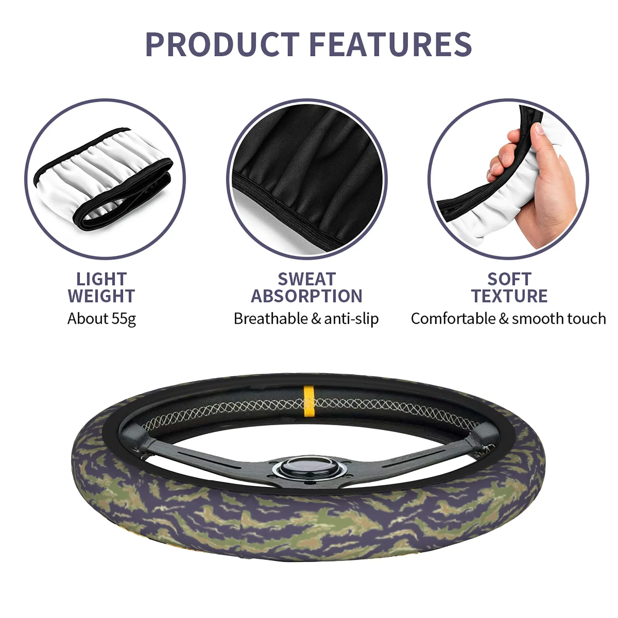 Camo Camouflage Car Steering Wheel Cover 38cm Anti-slip  Auto Steering Wheel Protector Elastische Steering-Wheel Accessories - view 6