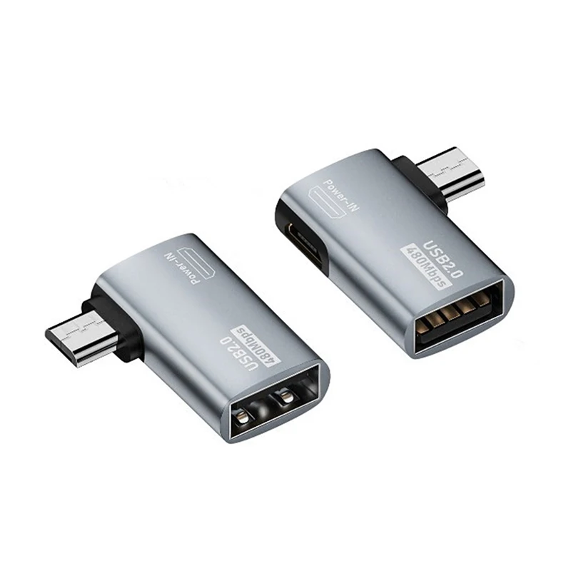 OTG adaptor kabel 4K, kabel adaptor USB mikro ke USB OTG kekuatan sudut kiri 90 derajat untuk TV Tablet api TV 4K