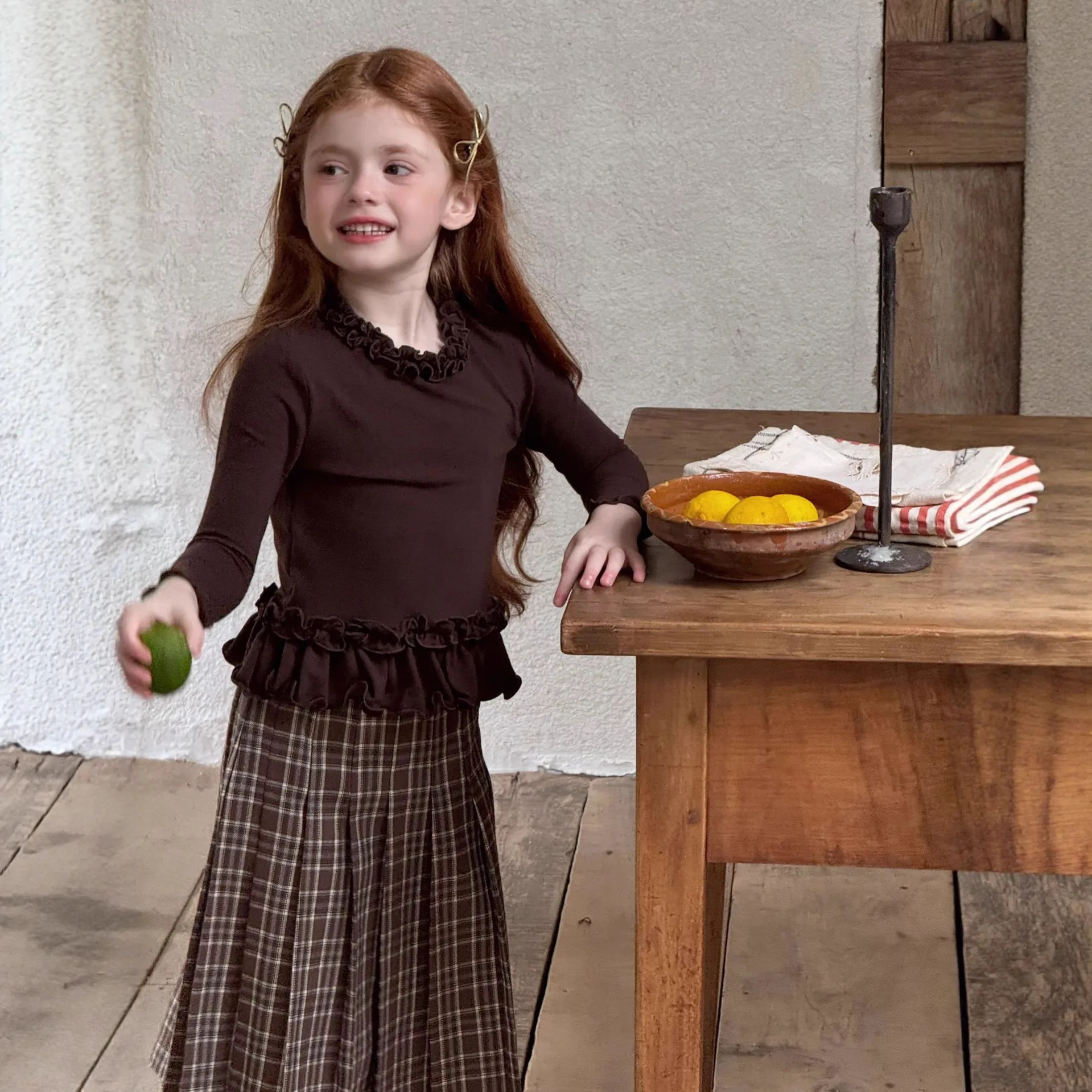 Girls Layered Lace Bottom Shirt Korean Children Knitted Inner Bottom Top 2025 Spring Autumn New(No lace on the hands)
