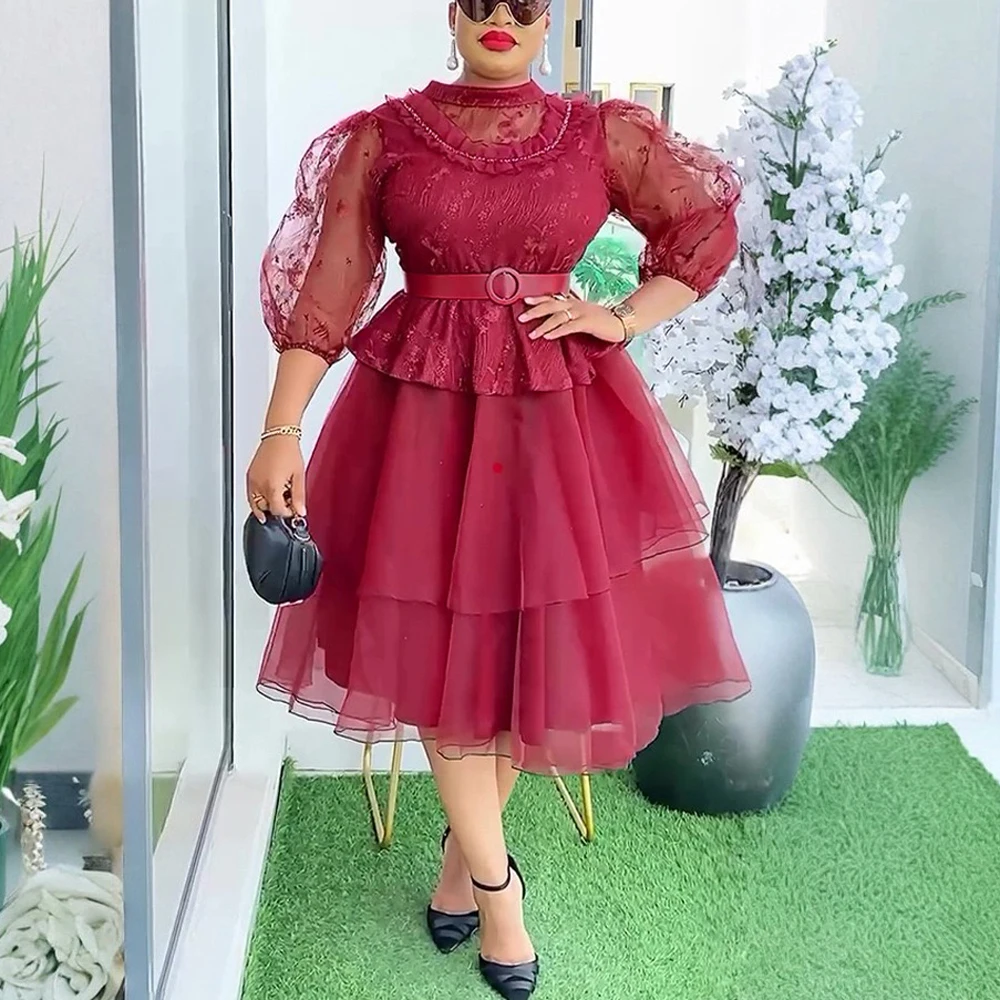 

Plus Size African Dresses for Woman 2025 New Mesh Patchwork Fashion Elegant Dashiki Ankara Turkey Wedding Party Dress Robes Gown