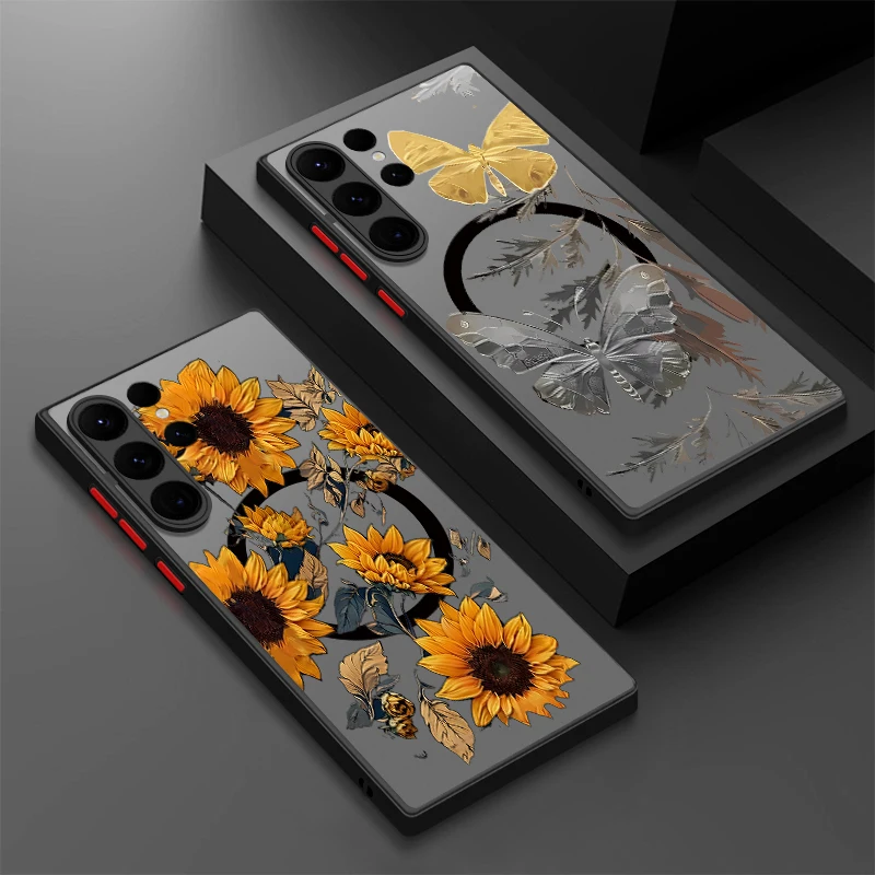 Sonnenblumen Blume Handyhülle für Samsung Galaxy S25 S24 FE S25 Edge S24 S23 S22 S21 Ultra Plus magnetisch für Magsafe Hard Cover