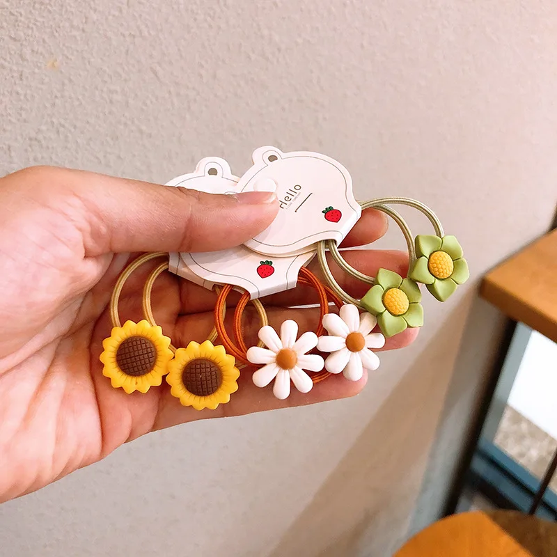 2 Teile/satz Mädchen Nette Cartoon Blumen Gummiband Elastische Haarbänder für Kinder Süße Haarbänder Haar Seil Kinder Haar Zubehör – Detail 2