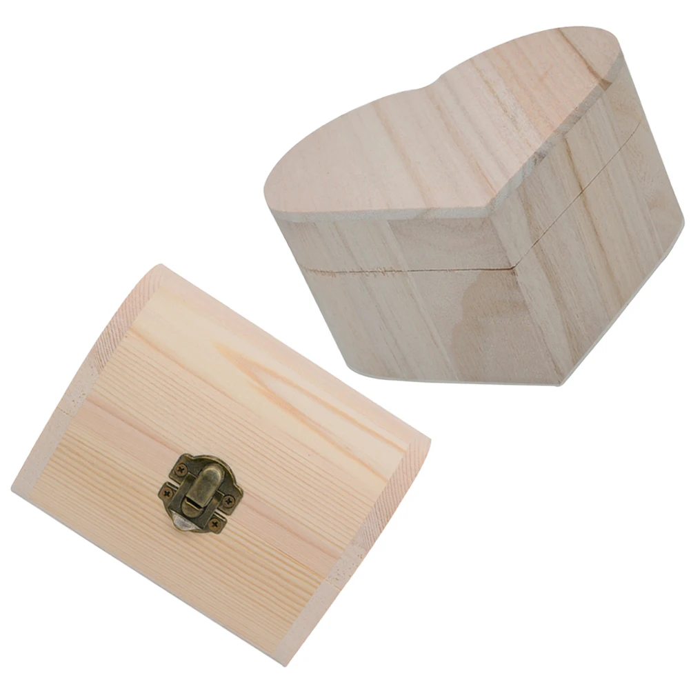 

2pcs DIY Jewelry Box Toys Heart-shaped Unfinished Wooden Cases Small Storage Containers Kids Painting Craft Boxes