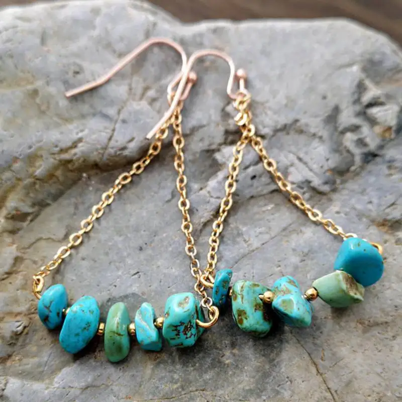 Handmade natural blue turquoise gravel earrings Party Crystal Eardrop Jewelry Gemstone Earbob Meisje Women