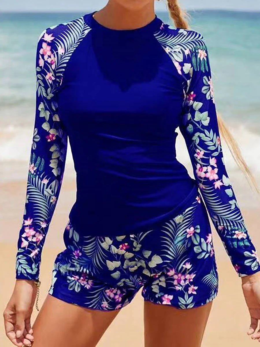 2024 Long Sleeve Surfing Swimsuit Print Swimwear Women Two Pieces Diving Clothes Beachwear Bathing Swimming Swim Suit