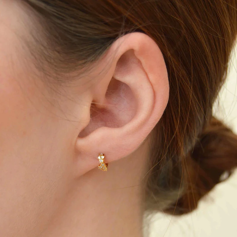 925 Sterling Silver Ear Needle Hoop Earrings Crystal Circle Small Huggie Earrings for Women Simple Females Girls Jewelry