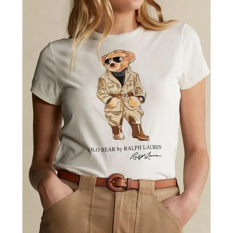 Summer Bear T Shirt for Women Tees Oversize Short Sleeve T-shirt Luxury Brand T-shirts US SIZE S-3XL Retro Style Print Cotton T