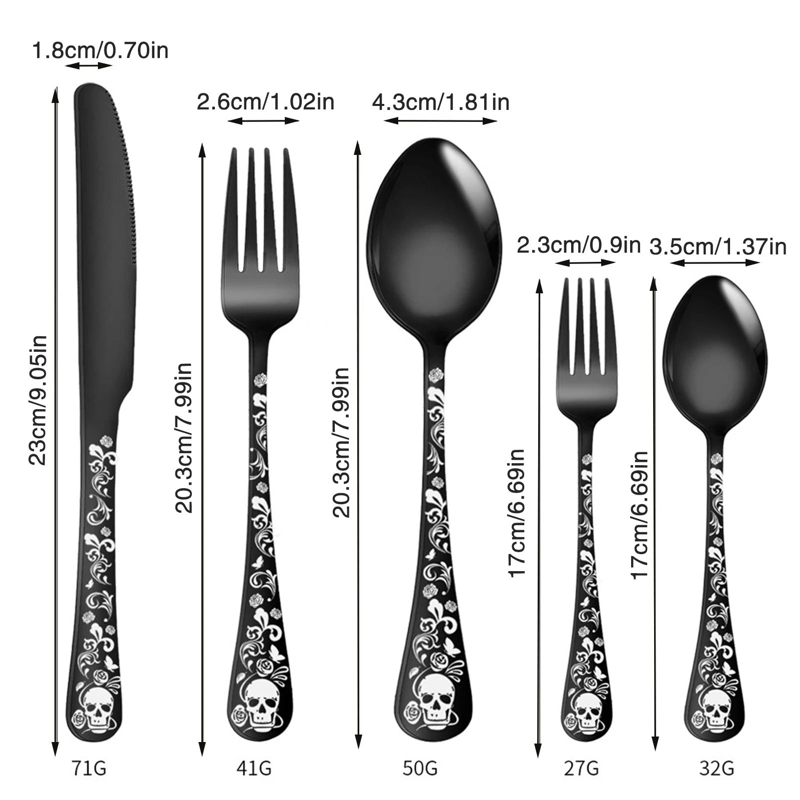 5pcs Cutlery Set Tableware Stainless Steel Gothic Spoon Fork Knife Halloween Skull Pattern Dinnerware Western Flatware Set