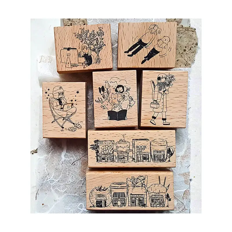 Stamp for Scrapbooking, 10 types Kawaii Daily Life Wooden Stamps for Journaling, Cute Shop House,  Girl's Life