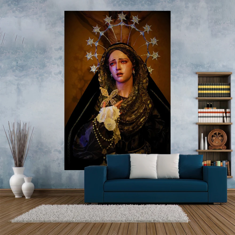 

XxDeco Virgin Mary Catholic Tapestry Religious Painting Printed Wall Hanging Carpets Bedroom Home For Decoration Dorm Backdrop