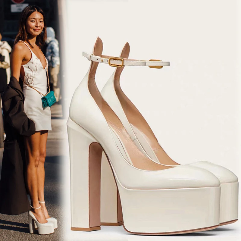 New Patent Leather Summer Sandals Women Round Toe Super High Heels Women Platform Shoes Women Fashion sandalias de las mujeres
