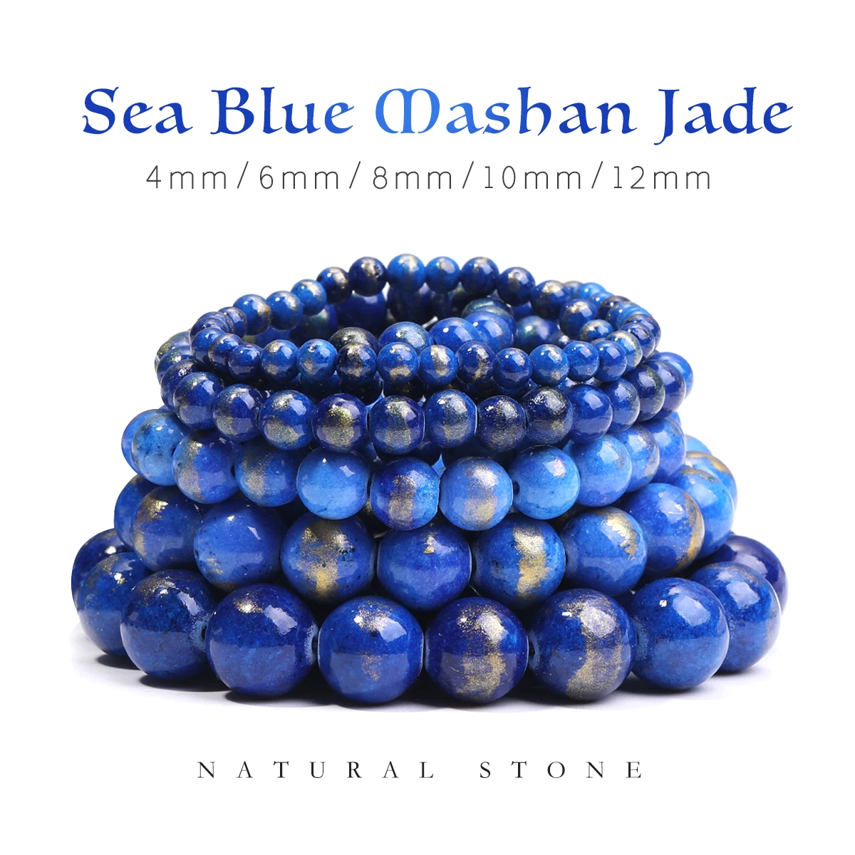 

Mashan Jade Gold Sapphire Blue Bead Stone Large Hole 1.6-1.8mm DIY Bracelet Accessories 4/6/8/10/12mm Wholesale Dropshippin